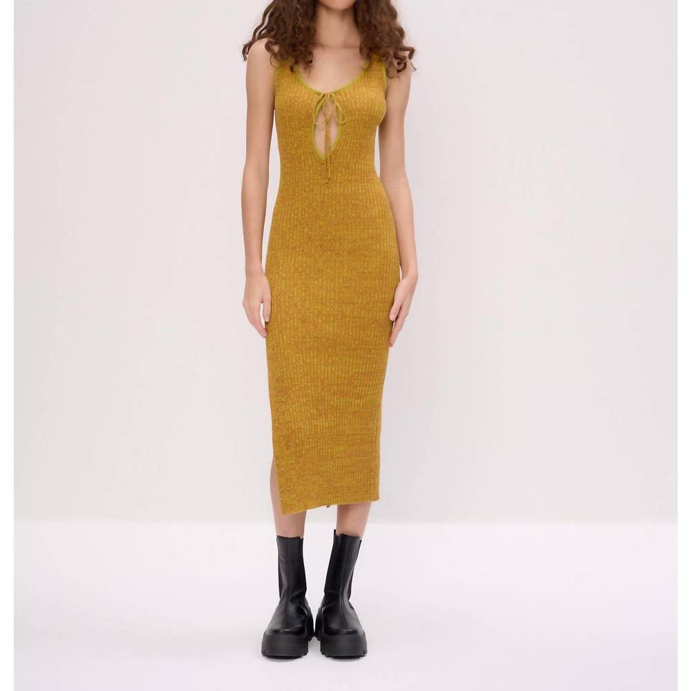 NEW ANOTHER GIRL space dye rib keyhole front midi dress in yellow